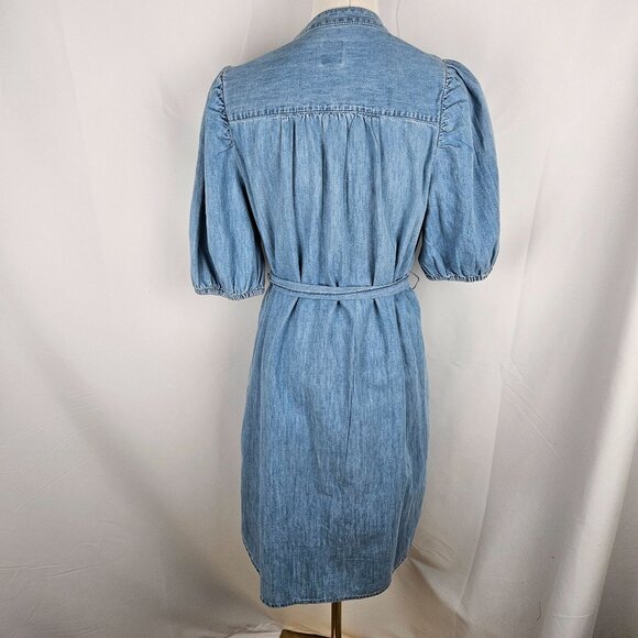 Gap Shirt Dress Small Puff Sleeve Light Wash Indigo Denim Boho Western Prairie - Picture 5 of 10